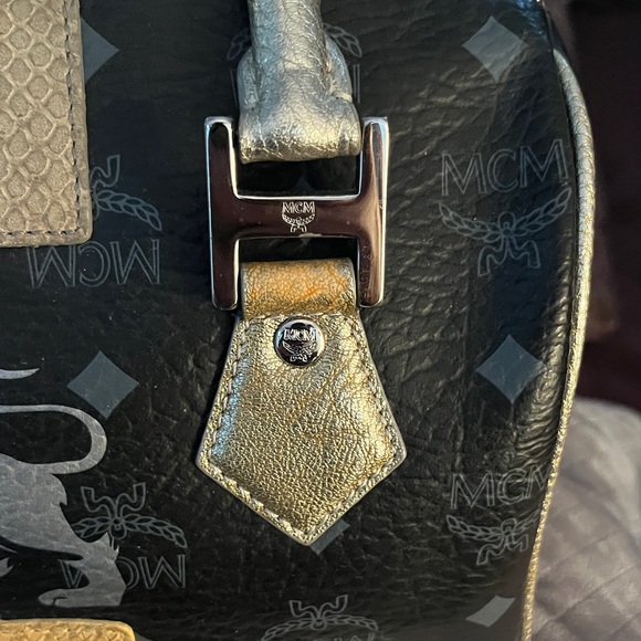 MCM Black and Gold Princess Satchel with Multicolor Accents - Picture 11 of 11